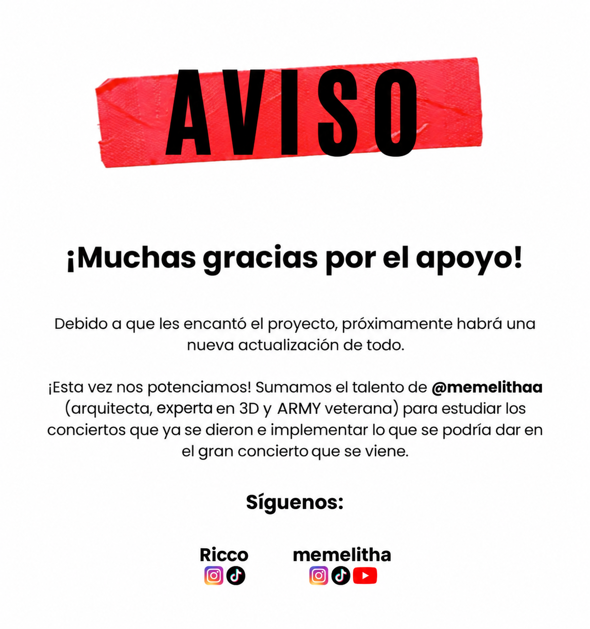 Aviso de actualización: muchas gracias por el apoyo. Próximamente habrá una nueva actualización con el talento de @memelithaa.